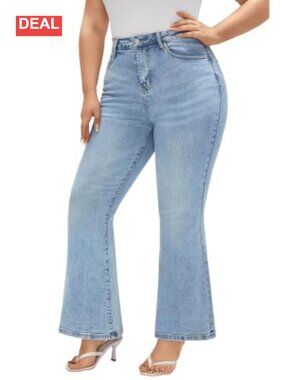 Women High Rise Flare Bootcut Jeans Stretch Cotton Ripped Distressed